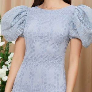 Puff Sleeve Fishtail Hem Lace Dress - image 1